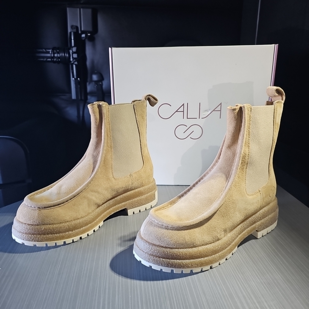 CALIA Women's Samie Moc Toe Pull On Leather Boots Tan Size 9 CA23WMT01-IVY